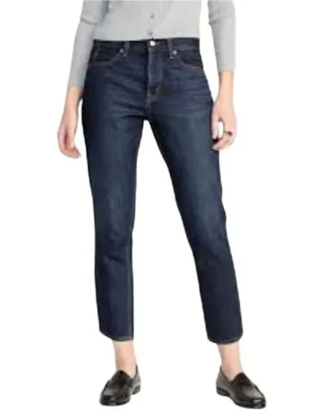 Old navy ♡ Slouchy Straight Cropped High Rise Dark Wash Jeans, Sz 8 EUC